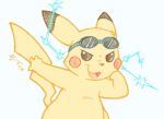  2008 ajin ambiguous_gender anthro blue_eyewear blue_goggles dipstick_ears electricity eyewear eyewear_on_head fur generation_1_pokemon goggles goggles_on_head low_res multicolored_ears nintendo open_mouth pikachu pokemon pokemon_(species) pose red_cheeks simple_background solo white_background yellow_body yellow_fur 