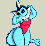  anthro blue_body clothing curvy_figure eeveelution female generation_1_pokemon hi_res humanoid justahoot nintendo pokemon pokemon_(species) simple_background solo swimwear vaporeon 