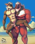  anthro anthro_on_anthro anthro_penetrated anthro_penetrating anthro_penetrating_anthro balls beach brown_body brown_fur canid canine cloud day duo elfein erection eye_patch eyewear felid fur genitals hair hi_res horn humanoid_genitalia humanoid_penis lion male male/male male_penetrated male_penetrating male_penetrating_male mammal mature_male muscular muscular_anthro muscular_male nipples pantherine penetration penis penis_size_difference pubes sea seaside sex sky water white_hair 