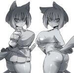  animal_humanoid asagi_(bombergirl) big_breasts bodily_fluids breasts butt cat_humanoid cibastion clothing felid felid_humanoid feline feline_humanoid female frown hair hi_res huge_breasts huge_thighs humanoid mammal mammal_humanoid monochrome simple_background solo sweat tail thick_thighs 