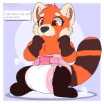  1:1 ailurid anthro chest_tuft dialogue diaper disney female hand_on_face hi_res kibacpup looking_down mammal meilin_lee_(turning_red) paws pixar poof red_panda sitting solo speech_bubble teeth tuft turning_red 