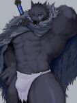  abs anthro armpit_focus armpit_hair blaidd_(elden_ring) blep body_hair bottomwear bulge canid canine canis clothing elden_ring facial_scar fromsoftware fur fur_cape grey_body grey_fur loincloth male mammal melee_weapon muscular muscular_arms muscular_legs muscular_male mymu666 nipples pecs pubes purple_sclera raised_arm scar solo sword sword_on_back tongue tongue_out vo7gu46xduh36 weapon wolf 