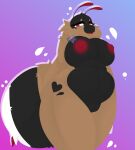  &lt;3 absurd_res antennae_(anatomy) anthro arthropod bee belly black_body black_fur blush breasts brown_body brown_fur chubby_anthro chubby_belly chubby_female female fluffy fluffy_tail fur genitals gradient_background hi_res hymenopteran insect looking_at_viewer neck_tuft nipples nude open_mouth overweight overweight_anthro overweight_female pussy red_eyes shaded shy simple_background solo tail thick_thighs tsukipaw tuft white_body white_fur wide_hips yuka(tsukipaw) 
