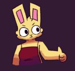  1:1 anthro apron apron_only clothing digital_media_(artwork) female fur gesture lagomorph leporid mammal mostly_nude rabbit shaded simple_background solo thegunkster thumbs_up yellow_body 