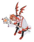  1boy closed_mouth demon_horns fire_emblem fire_emblem_engage full_body hahm0106 highres holding holding_staff horns looking_at_viewer male_focus orange_hair pandreo_(fire_emblem) priest robe short_hair staff standing white_background white_robe wings yellow_eyes 