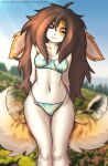  anthro bikini clothing elronya fan_character female flower freckles hair hi_res lagomorph leporid long_hair long_tail mammal plant rabbit ronya solo suvi_(elronya) swimwear tail underwear 