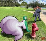  all_fours angry anthro big_breasts big_butt bottom_heavy breasts butt cloud cross-popping_vein day dominant dominant_human duo english_text eyes_closed female fire_hydrant gardevoir generation_3_pokemon grass green_body green_hair green_skin hair hanging_breasts huge_breasts huge_butt human humanoid humor hyper hyper_butt larger_anthro larger_female leash leash_pull looking_at_another mammal may_(pokemon) nintendo nude outside petplay photo_background photography_(artwork) plant pokemon pokemon_(species) rear_view red_sclera roleplay sath15 size_difference sky smaller_human text thick_thighs tree white_body white_skin 