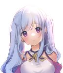  1girl absurdres alternate_hairstyle azusa_(azchemist63) bare_shoulders circlet commentary_request fire_emblem fire_emblem:_genealogy_of_the_holy_war hair_over_shoulder highres julia_(fire_emblem) long_hair looking_at_viewer purple_eyes purple_hair simple_background solo twintails 