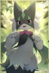  absurdres araunia artist_name blurry blurry_background border depth_of_field furry highres looking_at_viewer meowscarada open_mouth pokemon pokemon_(creature) solo twitter_username watermark 