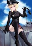  black_gloves blonde_hair breasts gloves highres jiseki_rena large_breasts looking_at_viewer medium_hair military military_uniform nazi original red_eyes rena_(jiseki_rena) soldier uniform 