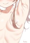 1girl absurdres armpits blush breasts brown_hair closed_mouth collarbone covered_nipples harry_(dudwofla) highres hololive natsuiro_matsuri nude small_breasts smile solo upper_body virtual_youtuber white_background 
