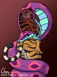  anthro anthro_prey areola blue_body blue_eyes blue_scales breasts butt duo felid female feral feral_pred hi_res internal mammal nipples nude omny87 pantherine pupils purple_body purple_scales reptile scales scalie slit_pupils snake tiger vore 