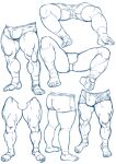  6+boys anatomy ass bara boxers briefs bulge dandoo flexing from_behind knee_up lower_body male_focus male_underwear monochrome multiple_boys multiple_views muscular muscular_male original sketch spread_legs standing thick_thighs thighs underwear 