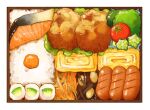  food food_focus food_request fried_egg highres hot_dog lettuce no_humans oikawa_2301 original rice simple_background still_life tomato white_background 