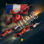  anniversary assault_visor car circuit_de_la_sarthe english_commentary ferrari ferrari_499p flag france french_flag highres holding holding_flag kemp_remillard le_mans_prototype logo mecha motor_vehicle official_art open_hand race_vehicle racecar real_life realistic robot science_fiction vehicle_focus world_endurance_championship 