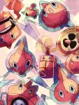  :d :o animal_focus artist_name blue_eyes commentary_request hanabusaoekaki highres multiple_persona no_humans pokemon pokemon_(creature) rotom rotom_(fan) rotom_(frost) rotom_(heat) rotom_(mow) rotom_(normal) rotom_(wash) smile solid_oval_eyes upside-down 