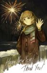  1girl absurdres blonde_hair fireworks highres kornod night night_sky original red_eyes sky solo 