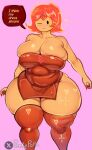  adventure_time artist_name bare_shoulders big_breasts breasts cartoon_network cleavage clothed clothing curvy_figure digital_media_(artwork) dress elemental_creature english_text eyelashes female fire fire_creature flame_princess flaming_hair hair hi_res huge_breasts humanoid legwear one_eye_closed orange_body orange_clothing orange_dress orange_legwear pink_background ponkypopa pseudo_hair short_hair simple_background skindentation solo text thick_thighs voluptuous wide_hips 