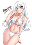  1girl absurdres blunt_bangs bra breasts collarbone cowboy_shot dated grey_eyes highres kantai_collection katou_shinobu large_breasts lips long_hair one-hour_drawing_challenge panties shirakumo_(kancolle) smile solo thigh_gap twitter_username underwear underwear_only white_bra white_hair white_panties 