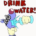  animated anthro blue_body canid canine canis cartoon_physics chugging daztoons digital_media_(artwork) domestic_dog drinking_water english_text forced forced_drinking fur male mammal open_mouth simple_background solo squeezing text toony 