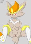  2023 absurd_res anthro areola breasts brown_body brown_fur butt cinderace dated digital_media_(artwork) female fur generation_8_pokemon genitals hand_on_pussy hi_res leg_grab legs_up looking_at_viewer looking_pleasured masturbation mrraboot narrowed_eyes nintendo nipples nude pokemon pokemon_(species) pussy shaded shiny_pokemon signature simple_background simple_shading smile spread_legs spreading tail vaginal 