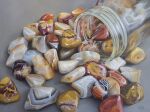  agate artist_name grey_background jar lara_restelli no_humans oil_painting_(medium) painting_(medium) rock traditional_media 