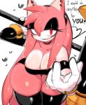  &lt;3 amy_rose anthro big_breasts black_eyeshadow bra breasts cleavage clothed clothing dialogue ear_piercing ear_ring eulipotyphlan extended_arm eyelashes eyeshadow fangs female fur gloves goth hair half-closed_eyes hammer handwear hedgehog hi_res holding_object holding_weapon latex looking_at_viewer makeup mammal narrowed_eyes piercing pink_body pink_fur pink_hair red_eyes ring_piercing rubber sega skindentation smile solo sonic_the_hedgehog_(series) teeth thick_thighs tools underwear usa37107692 weapon weapon_over_shoulder wide_hips 
