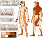  5_fingers 5_toes anthro artist_logo barefoot black_pawpads canid canine canis chart color_swatch concept_art conductor_ramirez_(depictionexpress) cross-hatching depictionexpress domestic_dog duo english_text featureless_crotch feet fingers full-length_portrait fur hair hatching_(art) height_chart hi_res husky jewelry logo male mammal maned_wolf model_sheet multicolored_body multicolored_fur nickname nipples nordic_sled_dog nude pattern_background pawpads paws piercing portrait shaded simple_background slim_anthro slim_male species_description spitz text toes wavy_hair 