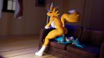  3d_(artwork) bandai_namco breasts butt detailed_background digimon digimon_(species) digital_media_(artwork) duo female generation_4_pokemon genitals hi_res interspecies looking_at_viewer lucario male male/female nintendo nude penis pokemon pokemon_(species) renamon resting sex size_difference smile tail thicchips 