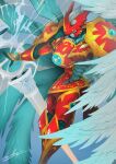  absurdres armor denjyou23 digimon digimon_(creature) digital_hazard dukemon dukemon_crimson_mode feathered_wings full_armor highres lance polearm signature solo watermark weapon wings 