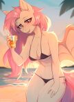  5_fingers absurd_res anthro bat_pony bat_wings beach beverage bikini black_bikini black_clothing black_swimwear breasts claws clothing collarbone container cup cutie_mark ear_tuft equid eyelashes female fensu-san fingers flutterbat_(mlp) fluttershy_(mlp) friendship_is_magic fur hair hasbro hi_res holding_object ice long_hair mammal membrane_(anatomy) membranous_wings my_little_pony navel outside pink_hair pink_tail pupils red_eyes seaside shoulder_tuft signature slit_pupils smile straw swimwear tail tuft water wings yellow_body yellow_fur yellow_wings 