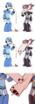  2boys :p absurdres android axl_(mega_man) biting black_eyes blonde_hair brown_hair buzzsaw_(6631455) commentary_request eating food full_body helmet highres ice_cream long_hair male_focus mega_man_(series) mega_man_x_(series) multiple_boys screaming simple_background tongue tongue_out white_background x_(mega_man) zero_(mega_man) 