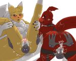  absurd_res all_fours animal_humanoid anthro anus bandai_namco big_breasts big_butt black_sclera blue_eyes blush bodily_fluids breasts butt canid canine canis claws digimon digimon_(species) digital_media_(artwork) erection female female_penetrated fox foxylilshrink fur genital_fluids genitals group guilmon hi_res huge_breasts humanoid legs_up lizard looking_at_viewer male male/female male_penetrating male_penetrating_female mammal mammal_humanoid markings meme nipples no_nut_november nude open_mouth penetration penile penile_penetration penis penis_in_pussy pussy renamon reptile scalie sex simple_background spread_anus spread_butt spreading tail teeth tongue tuft vaginal vaginal_penetration white_body white_fur yellow_body yellow_fur 