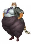  2021 anthro belly big_belly big_breasts bottomwear breasts cettus clothed clothing dress_shirt felid female footwear fully_clothed fur hands_on_hips hi_res jacket looking_at_viewer mammal morbidly_obese morbidly_obese_anthro morbidly_obese_female necktie obese obese_anthro obese_female open_clothing open_jacket open_topwear orange_body orange_fur overweight overweight_anthro overweight_female pantherine pants shirt shoes simple_background smile solo standing striped_body striped_fur stripes tail tiger topwear white_background 
