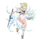  1girl ass bikini blonde_hair blue_eyes blue_hair breasts earrings fire_emblem fire_emblem_heroes fjorm_(fire_emblem) full_body gradient_hair hair_ornament jewelry looking_at_viewer multicolored_hair non-web_source official_alternate_costume official_art open_mouth short_hair simple_background smile solo swimsuit tagme thighs 