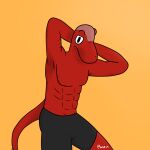  2023 abs anthro clothing dinosaur male muscular muscular_anthro muscular_male pecs phoen pose red_body red_scales reptile rex_(beast-trigger) scales scalie scar solo theropod tyrannosaurid tyrannosaurus tyrannosaurus_rex underwear 