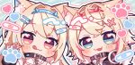  2girls :3 animal_ear_fluff animal_ears belt_collar black_collar black_jacket blonde_hair blue_eyes blue_hair blush collar dog_ears dog_girl fur-trimmed_jacket fur_trim fuwawa_abyssgard hair_ornament hairpin headphones headphones_around_neck heart highres hololive hololive_english jacket long_hair looking_at_viewer medium_hair mococo_abyssgard multicolored_hair multiple_girls panipa paw_print pink_eyes pink_hair siblings sile sisters streaked_hair tongue twins virtual_youtuber x_hair_ornament 