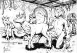  anthro canid canine canis deer defloration female feral group male male/female mammal monochrome scale_(artist) wolf 