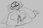  2023 anthro big_breasts big_nipples biped black_and_white blush blush_lines bodily_fluids breasts claws dragon eyelashes female horn huge_breasts monochrome nipples nude sketch sluggabed smile solo sweat tail 
