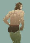  1boy absurdres ass ass_focus bara beard black_male_underwear boxers brown_hair dressing facial_hair facing_away feet_out_of_frame fonzu_(callmefonzu) highres leaning_forward male_focus male_underwear mature_male medium_hair metal_gear_(series) metal_gear_solid muscular muscular_male pants_lift profile solid_snake solo standing thick_eyebrows topless_male underwear 