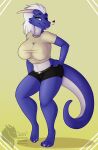  absurd_res anthro big_breasts breasts clothed clothing digital_media_(artwork) dragon female grumpy_griffin_creations hair hand_on_hip hi_res horn looking_at_viewer marvelous_managerie simple_background smile solo solo_focus thick_thighs tongue tongue_out 