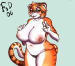  anthro arknights belly blush bottomwear breasts brown_nose clothing felid feline felis female fsdog fur hand_on_breast hanging_breasts hi_res hypergryph mammal navel nipples orange_body orange_fur pantherine pants pink_nipples solo solo_focus standing striped_body stripes studio_montagne thick_thighs tiger tongue tongue_out waaifu_(arknights) white_body white_fur 