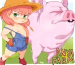  anya_forger artist_name child clothing domestic_pig duo farm farmer female footwear grass green_eyes hair hat headgear headwear hi_res human mammal nipples pink_hair plant red_clothing red_footwear spy_x_family suid suina sus_(pig) toku young 