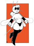  accessory anthro arthropod boots breasts clothing creator_ant dipteran eyewear female footwear genitals glasses hi_res insect legwear mosquito mostly_nude navel nipples nude simple_background smile solo stockings teeth wings 