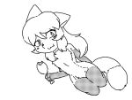  anthro averi_(fiddleafox) ben_day_dots canid canine dipstick_tail female female_anthro food fox fur gloves_(marking) hair kneeling leg_markings looking_at_viewer mammal markings monochrome socks_(marking) solo tail tail_markings unknown_artist 