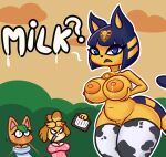  angry animal_crossing ankha_(animal_crossing) anthro arturfox beverage big_breasts blood bodily_fluids breasts cross-popping_vein female hi_res isabelle_(animal_crossing) lactating looking_at_viewer mammal milk nintendo nosebleed nude orange_juice presenting presenting_breasts simple_background solo_focus tangy_(animal_crossing) text unusual_blood unusual_bodily_fluids 