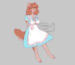  anthro apron barefoot big_breasts breasts canid canine canis claws cleavage clothed clothing colored_nails domestic_dog dress feet female fluffy fluffy_hair fluffy_tail frilly hair mammal nails smile solo sourmagic tail 