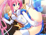  1girl arm_support bare_shoulders blue_eyes blue_skirt breasts cleavage detached_collar detached_sleeves elbow_gloves female_masturbation game_cg gloves groin hair_between_eyes kodama_izayoi koku long_hair lying magical_girl masturbation medium_breasts miniskirt non-web_source off_shoulder on_side open_mouth panties pink_hair pink_panties shirt skirt socks solo stellula_eques straight_hair striped striped_panties thighhighs twintails underwear white_gloves white_shirt white_thighhighs 