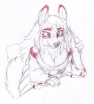  anthro asian_clothing canid canine clothing east_asian_clothing facial_markings female fox head_markings hi_res japanese_clothing kitsune_youkai mammal markings miko_outfit shide simple_background sketch solo white_background 