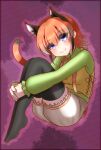  1girl alternate_costume animal_ears blue_eyes bow bowtie caracal_(kemono_friends) caracal_ears closed_mouth extra_ears highres hikarikmy kemono_friends kemono_friends_v_project kneehighs looking_at_viewer orange_hair purple_background shirt short_hair shorts simple_background socks solo suspenders tail virtual_youtuber 